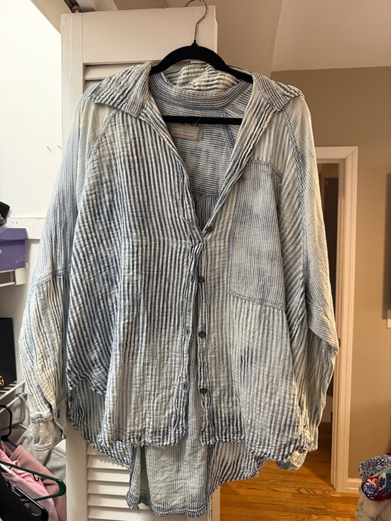 We The Free Tops - We The Free Blue and White Striped Button-Up Blouse